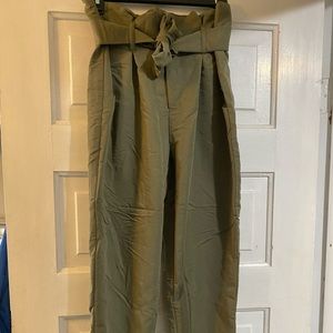 Green paper bag dress pants